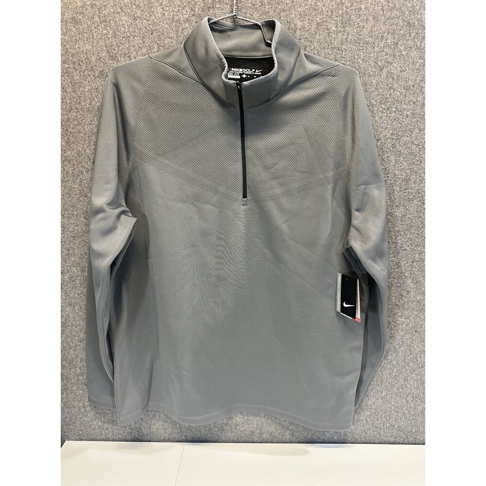 Nike Golf Mens Quarter Zip Pullover Large Gray Dri Fit Athletic Embroidered